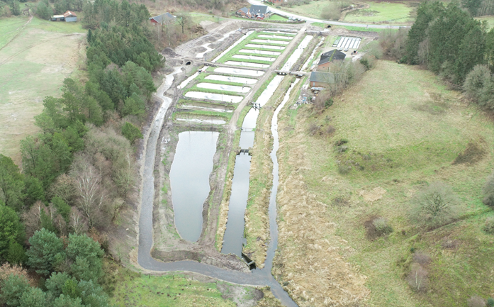 Luftfoto af det færdige projekt ved Mønsted Å